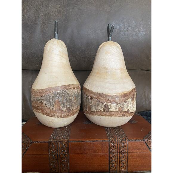 Set of Hand-turned Solid Wood Live-edge pears black iron stems leaves - Picture 2 of 10